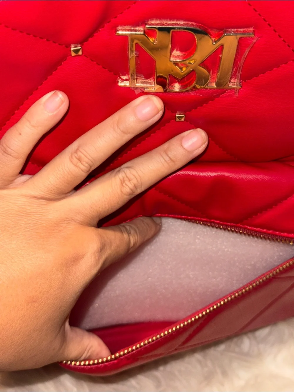 Badgley Mischka Red Quilted Backpack Gold Logo New With Tags
